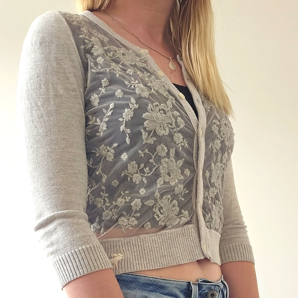 Abercrombie & Fitch Cropped Embroidered Floral Cardigan Sweater - Picture 2 of 3